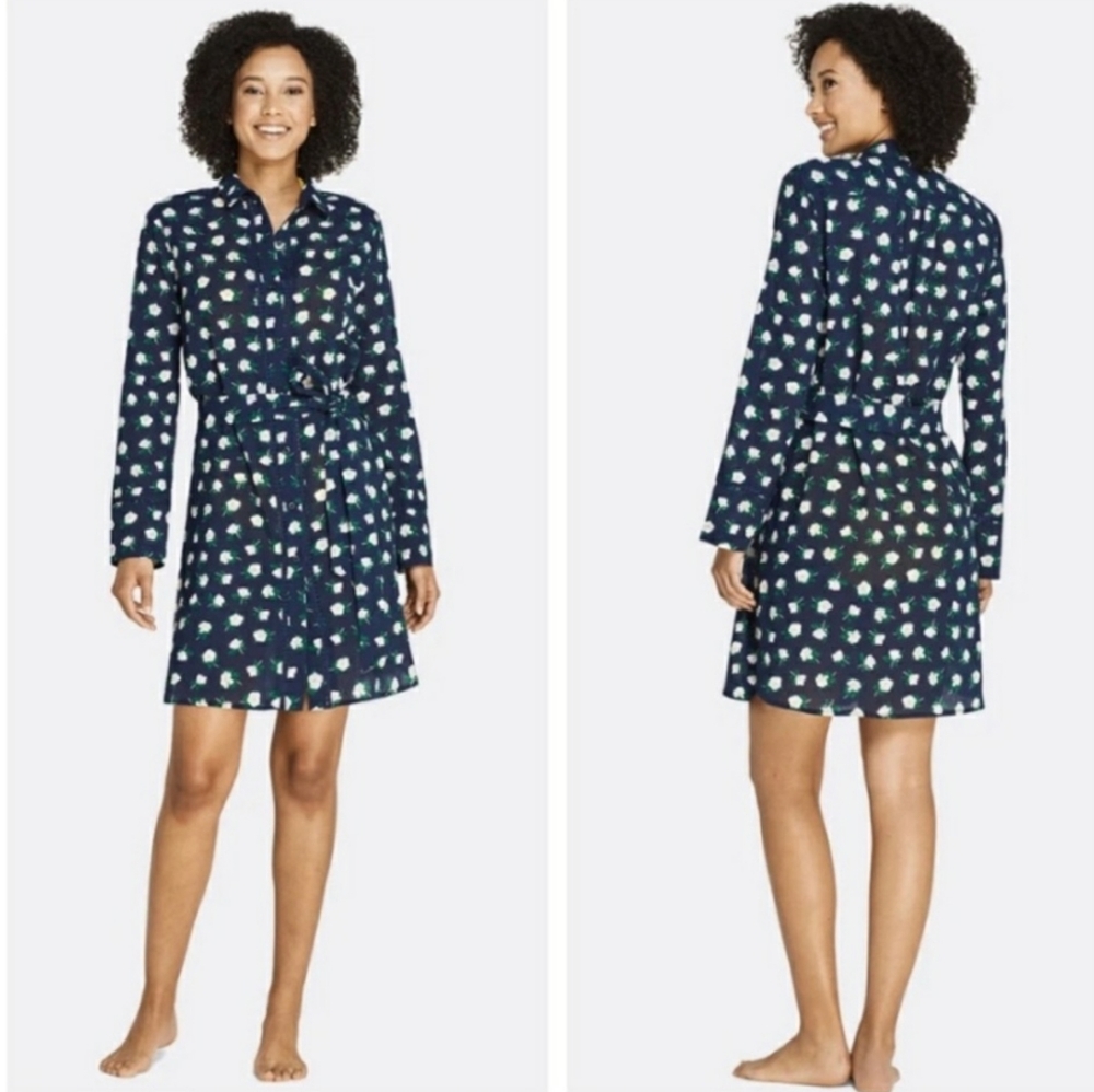 Draper James x Land's End Coverup Semi Sheer Cotton Buttondown Floral Beach M